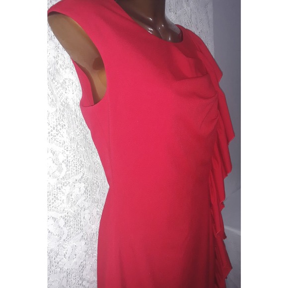 Calvin Klein Sz 4 Bright Red Side Cascade Ruffle Bodycon Dress - Picture 3 of 8
